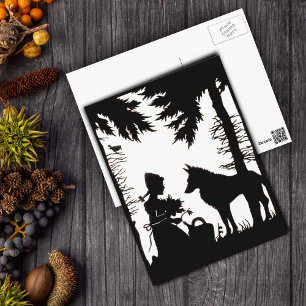 Black Silhouette Red Riding Hood Wolf Bossen Briefkaart