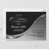 Black Silver 18th Birthday Party Invitation (Devant)