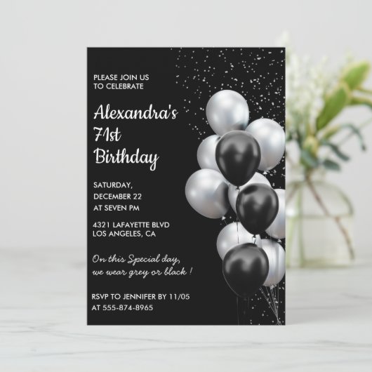 Black Silver 71e anniversaire invitations Ballons (Debout devant)