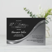 Black Silver 75th Birthday Party Invitation (Debout devant)