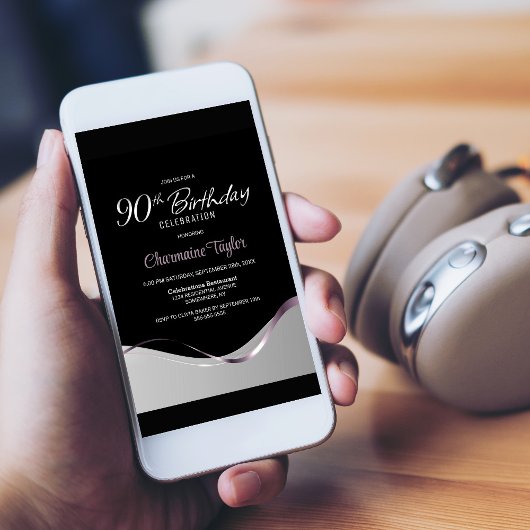 Black Silver 90th Birthday Party Invitation