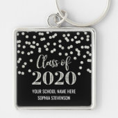 Black Silver Afstuderen Class of 2020 Confetti Sleutelhanger (Voorkant)