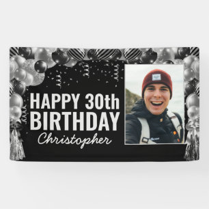 Black Silver Balloon Confetti Happy Birthday Spandoek