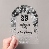 Black Silver Balloons Afstudeerfeest Acryl Uitnodigingen (Insitu (Draagbaar))