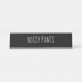 Black Silver 'Bossy Pants' Funny Pun Bureau Naambordje