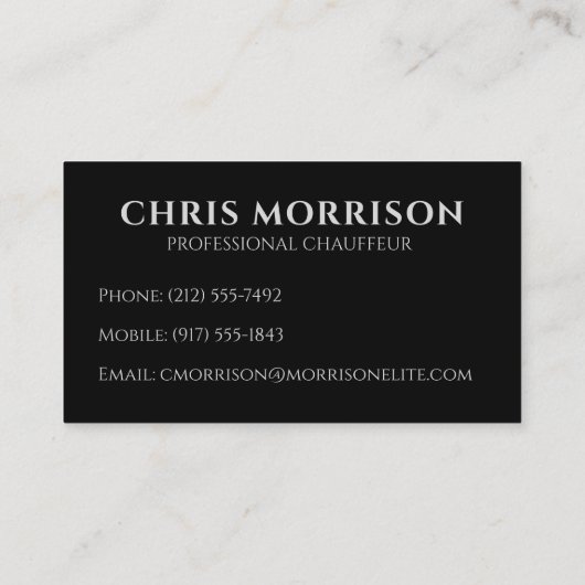 Black Silver Chauffeur Driver Metallic Visitekaartje (Achterkant)