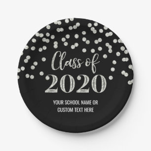 Black Silver Confetti Afstuderen 2020 Papieren Bordje