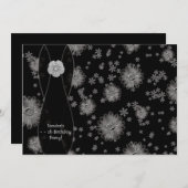 Black Silver Daisy Invitation de fête d'anniversai (Devant / Derrière)
