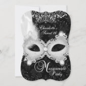 Black Silver Damask Masquerade Sweet 16 Kaart (Voorkant)