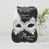 Black Silver Damask Masquerade Sweet 16 Kaart (Staand voorkant)