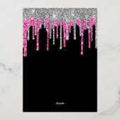 Black Silver Deep Pink Glitter Drips 60e verjaarda Folie Uitnodiging (Achterkant)