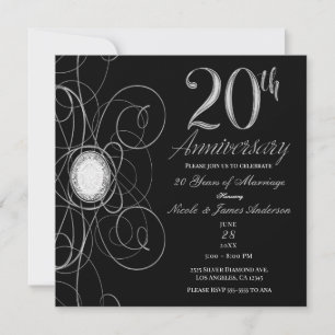 Black & Silver Diamond 20 20ste Jubileumfeest Kaart