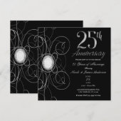 Black & Silver Diamond 25 25e jubileumfeest Kaart (Voorkant / Achterkant)