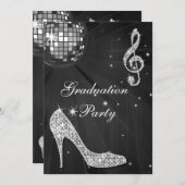 Black & Silver Disco Ball Sparkle Heels Afstuderen Kaart (Voorkant / Achterkant)