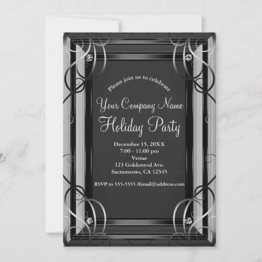 Black & Silver Elegant Corporate Holiday Party Kaart (Voorkant)