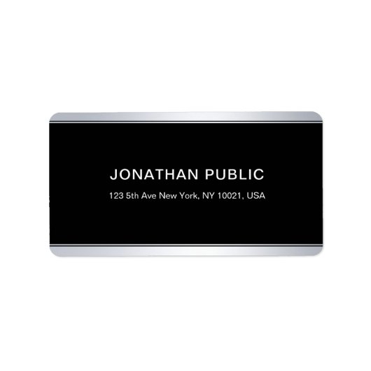 Black Silver Elegant Simple Modern Chic-Sjabloon Etiket (Voorkant)