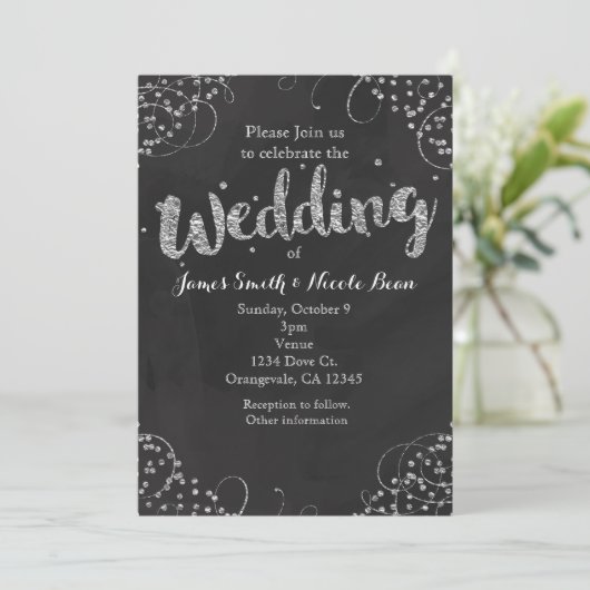 Black & Silver Elegant Wedding Invitation (Debout devant)