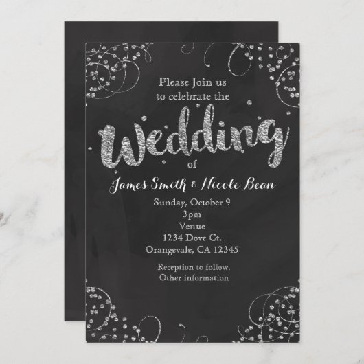 Black & Silver Elegant Wedding Invitation (Devant / Derrière)