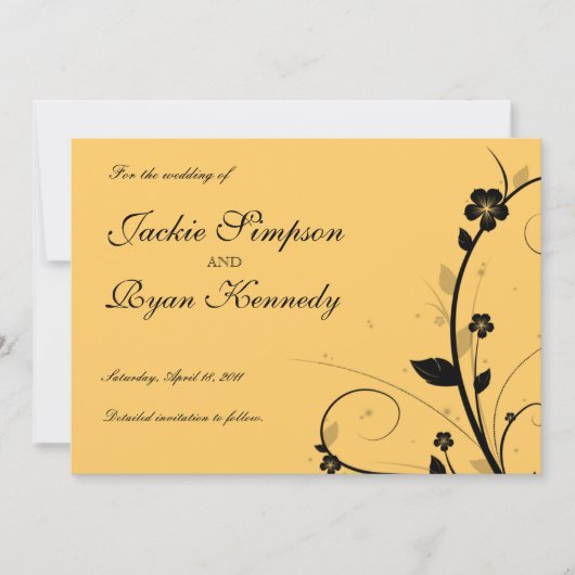 Black Silver Enregistrer la date Invitation Floral (Devant)