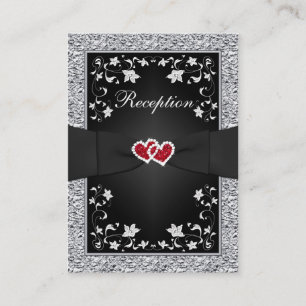 Black Silver FAUX Folie, Floral, Red Reception Kaa Informatiekaartje