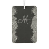 Black Silver Faux Glitter Grey Modern Monogram Luchtverfrisser (Achterkant)