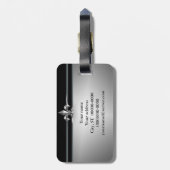 Black Silver Fleur de Lis Bagagelabel (Achterkant verticaal)