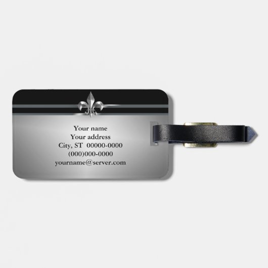 Black Silver Fleur de Lis Bagagelabel (Achterkant horizontaal)