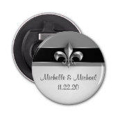 Black Silver Fleur de Lis Button Flesopener (Voorkant)