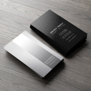 Black Silver Foil Metal Stripe Wedding Planner Visitekaartje