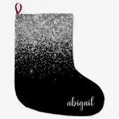 Black Silver Girly Glitter Shimmer Modern Stijlvol Grote Kerstsok (Voorkant)