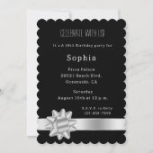 Black Silver Glam Ribbon en Boog Verjaardag Kaart (Voorkant)