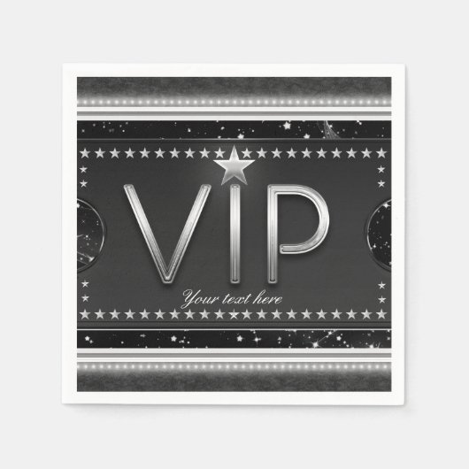 Black & Silver Glam Stars VIP Ticket Custom Party Servetten (Voorkant)