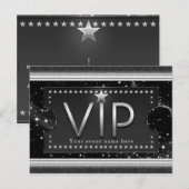 Black & Silver Glam VIP Stars Evenement Party Uitnodiging Briefkaart (Voorkant / Achterkant)