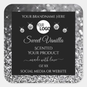 Black Silver Glitter Diamonds Product Labels Logo
