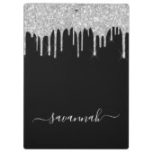 Black Silver glitter druppelt scriptnaam glamoureu Klembord (Achterkant)