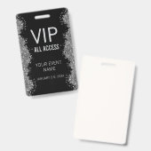 Black Silver Glitter Event VIP All Access Pass ID  Badge (Voor- en achterkant)