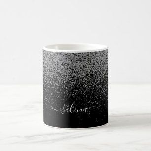 Black Silver Glitter Girly Monogram Koffiemok