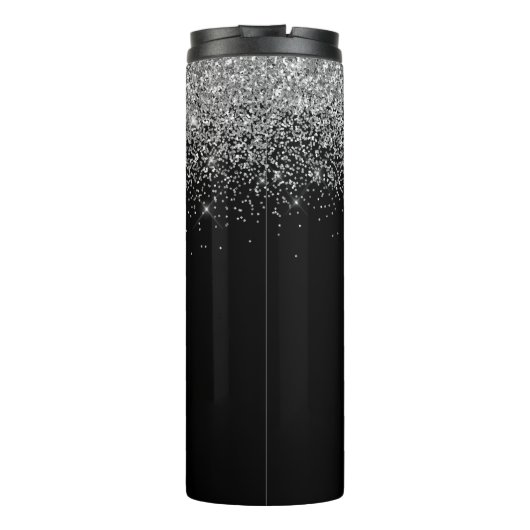Black Silver Glitter Girly Monogram Naam Thermosbeker (Achterkant)