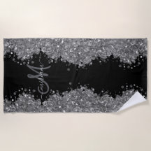 Black Silver Glitter Grey Modern Monogram