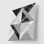 Black Silver Glitter Marble Gray Geometry Sequin Vierkante Klok (Hoek)