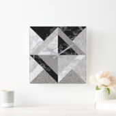 Black Silver Glitter Marble Gray Geometry Sequin Vierkante Klok (Huis)