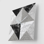 Black Silver Glitter Marble Grey Geometry Metallic Vierkante Klok (Hoek)