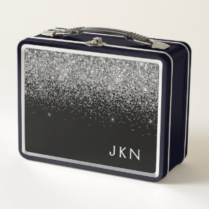 Black Silver Glitter Metal Girly Monogram Naam