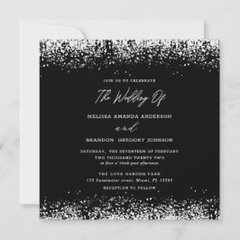 Black Silver Glitter Modern Wedding Invitation Kaart
