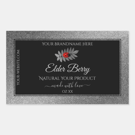 Black Silver Glitter Product Labels Red Ladybug (Voorkant)