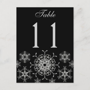 Black Silver Glitter Snowflakes Tafelnummer Kaart