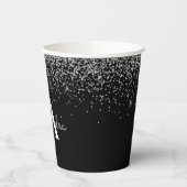 Black Silver Glitter Sparkle Monogram Paper Cups Papieren Bekers (Links)