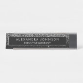 Black Silver Glitter Sparkle Professional Bureau Naambordje (Voorkant)