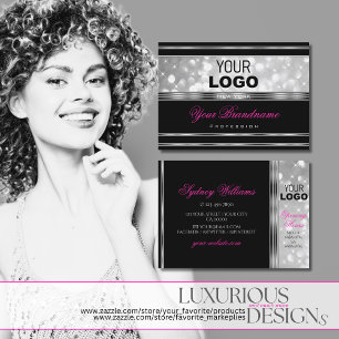 Black Silver Glitter Sparkle Stars Logo Roze Font Visitekaartje