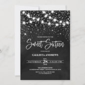 Black Silver Glitter Sparkles Lights Sweet 16 Kaart (Voorkant)